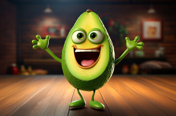 Poster - Cheerful cartoon avocado character with open arms