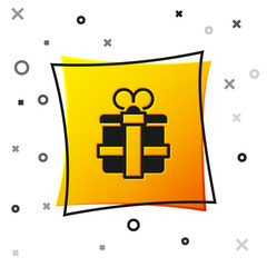 Wall Mural - Black Gift box icon isolated on white background. Yellow square button. Vector