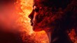 © Restyler - A woman's profile image combined with fire. Feelings and emotions concept.