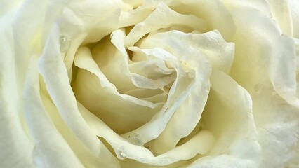 Wall Mural - Beautiful white rose on background. of Blooming white rose flower close-up. Holiday, love, birthday design backdrop. Bud closeup. Macro. 4K UHD video