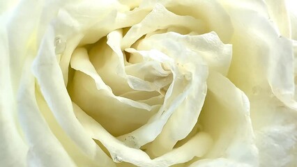 Wall Mural - Beautiful white rose on background. of Blooming white rose flower close-up. Holiday, love, birthday design backdrop. Bud closeup. Macro. 4K UHD video