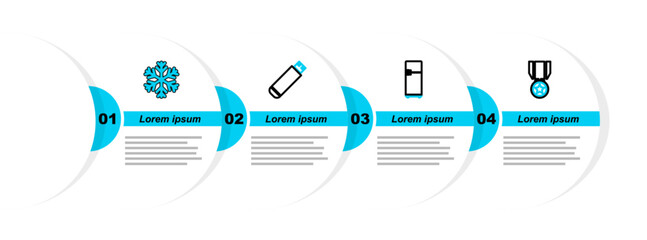 Poster - Set line Medal with star, Refrigerator, USB flash drive and Snowflake icon. Vector