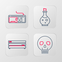 Poster - set line skull, video game console, bottle with magic elixir and computer keyboard icon. vector
