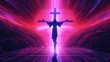 Jesus christ on cross in synthwave style with neon lights, generated with ai.