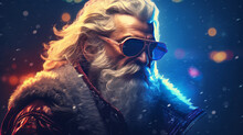 Badass Santa Claus With Sunglasses, In Synthwave/cyberpunk Style. Generated With Ai.
