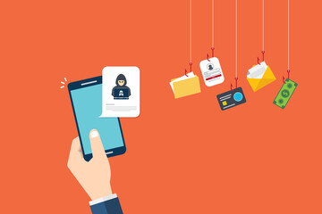 Hacker notification on mobile phone. Smartphone with hacker attack alert.	