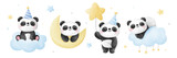 Fototapeta Pokój dzieciecy - Draw baby panda boy For nursery birthday kids Sweet dream
