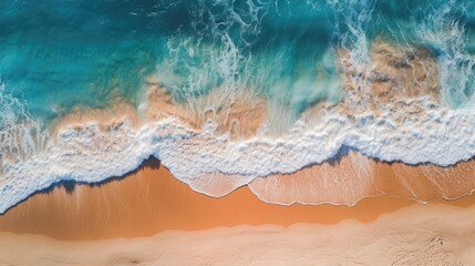  Aerial view of beautiful tropical beach with turquoise water.