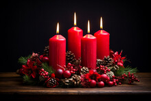 Traditional Advent Wreath With Red Candles 
