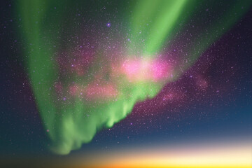 Sticker - milky way and northern lights. night starry sky. green aurora borealis