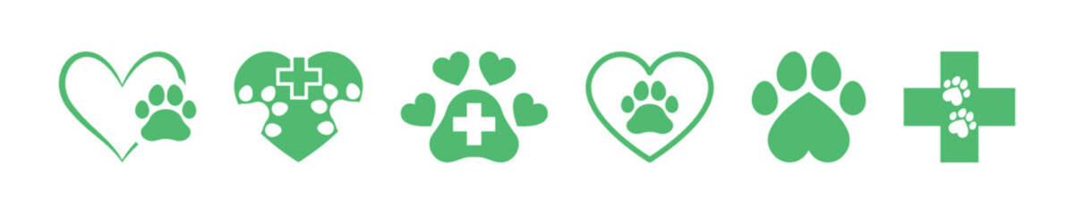 Wall Mural - Set of green veterinary vector signs. Dog hospital. Veterinarian symbol. Animal clinic or pharmacy.