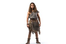Photo Of A Prehistoric Neanderthals Woman Wearing A Fur Costume With Flowing Hair Created With Generative AI Technology