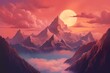 A scenic mountain vista against a rosy sky. Generative AI