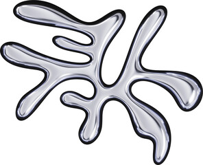 Fototapete - 3d chrome metal organic fluid shape. Abstract liquid mercury metallic icon. 3d rendering aluminum gradient shape design element isolated on white background. Brutalist futuristic style