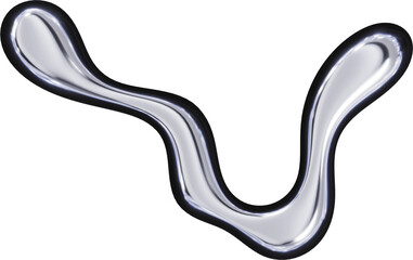 Fototapete - 3d chrome metal organic fluid shape. Abstract liquid mercury metallic icon. 3d rendering aluminum gradient shape design element isolated on white background. Brutalist futuristic style