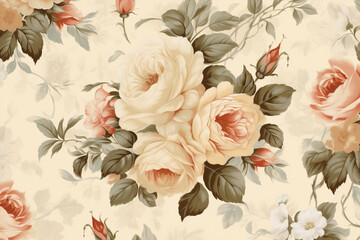 Wall Mural - Pink design art vintage decorative seamless flower blossom wallpaper retro spring floral pattern