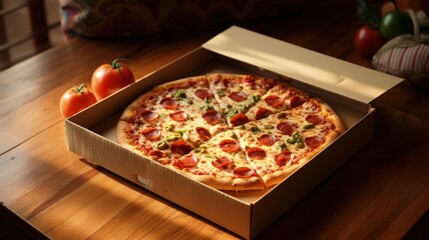 Aufkleber - pizza in the in delivery box you can put your writing on the wood