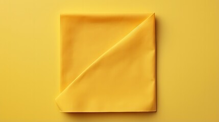 Leinwandbilder - top view with yellow empty kitchen napkin isolated on table background. Folded cloth for mockup with copy space, Flat lay. Minimal style.