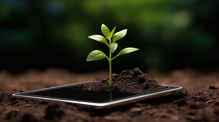 Poster - the plant grows on the tablet. business concept