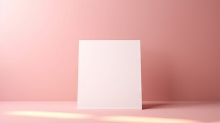 Canvas Print - Blank paper card on a pastel pink background with sunlight shadows, minimalist aesthetic brand template, copy space