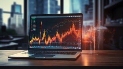 Aufkleber - Forex graph hologram on table with computer background. Multi exposure. Concept of financial markets.