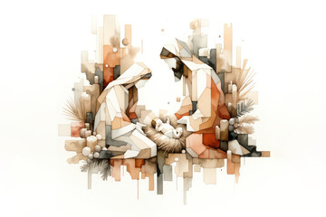 Poster - Nativity scene on abstract geometric background