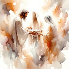 Wall Mural - Baptism of Jesus. Watercolor illustration, abstract background. 