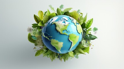 Poster - Invest in our planet. Earth day 2022 3d concept background. Ecology concept. Design with 3d globe map drawing and leaves isolated on white background.
