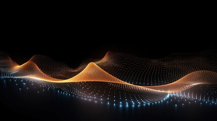 Fototapete - Abstract wave with moving dots. Flow of particles. Cyber technology illustration. 3d rendering