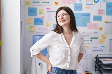 Sticker - Young caucasian woman business worker smiling confident standing at office