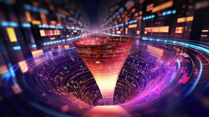 Aufkleber - 5G technology wireless data transmission, high-speed internet. Information flow in abstract cyberspace. 3d illustration of big data digital funnel