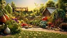 Home Grown Vegetables, Garden Full Of Healthy Earth Fruits Full Of Vitamins And Minerals, Small Scale Organic Farming, Spring Garden Plants Vegetable Beds