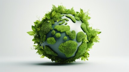 Poster - Invest in our planet. Earth day 2022 3d concept background. Ecology concept. Design with 3d globe map drawing and leaves isolated on white background.