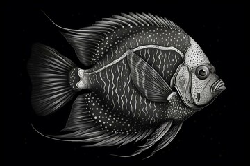 Monochrome angelfish illustration. Generative AI