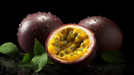 Poster - Passion fruits with half and mongo isolated on white background.
