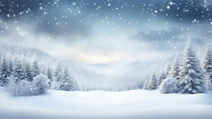 Canvas Print - Winter background .Merry Christmas and happy New Year greeting card with copy-space. Christmas landscape with snow and fir trees