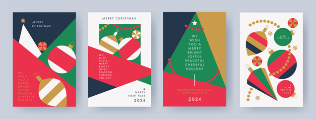 Wall Mural - merry christmas and happy new year greeting card set. modern xmas geometric design with typography, 