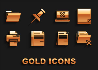 Sticker - Set File document, Delete folder, Printer, Laptop and cross mark on screen, Document and Push pin icon. Vector