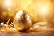 Cheerful Easter, golden egg on dazzling backdrop. Generative AI