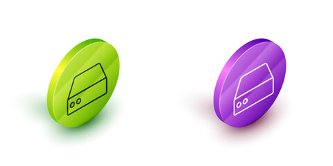 Poster - Isometric line Server, Data, Web Hosting icon isolated on white background. Green and purple circle buttons. Vector