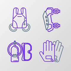 Canvas Print - Set line Gloves, Diving mask and aqualung, Knee pads and Parachute icon. Vector