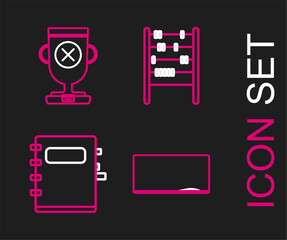 Poster - Set line Chalkboard, Notebook, Abacus and Award cup icon. Vector