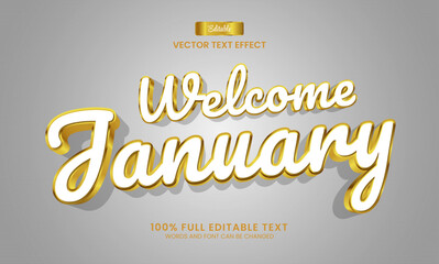 Wall Mural - Design editable text effect, Welcome January 3d vector illustration