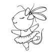 Line sketch, coloring of a cute ballerina mouse.Vector graphics.