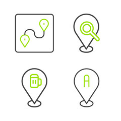 Poster - set line location, alcohol or beer bar location, search and route icon. vector