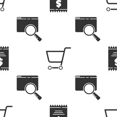 Poster - Set Paper check and financial check, Shopping cart and Search in a browser window on seamless pattern. Vector