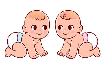 Wall Mural - cute cartoon baby boy and girl