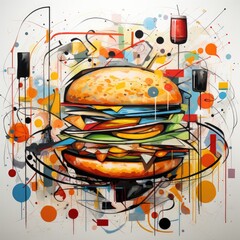 Wall Mural - big burger food abstract caricature surreal playful painting illustration tattoo geometry modern