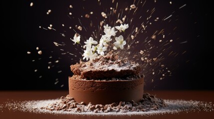 Sticker -  a chocolate cake topped with white flowers and sprinkles.  generative ai