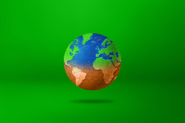 Sticker - World globe drying out due to global warming. Isolated on green background